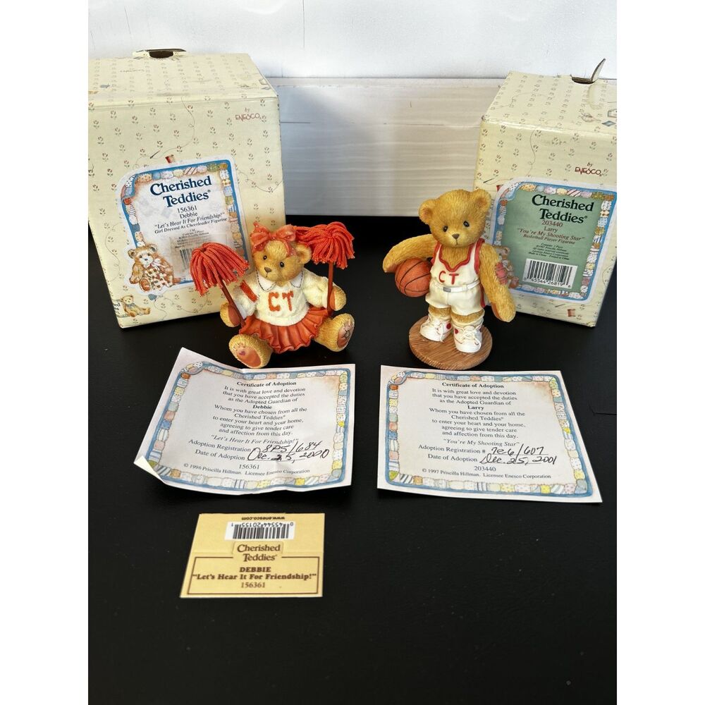 Cherished Teddies #156361 Debbie Cheerleader & Larry Basketball Player #203440